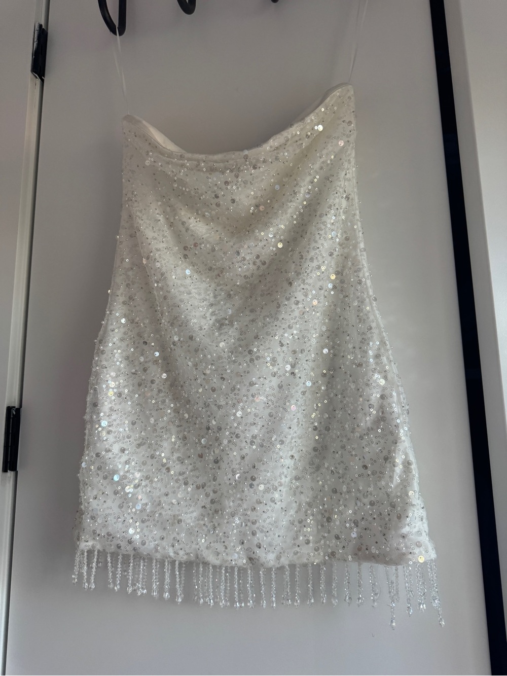 Sequin Fringe Mini Dress - White